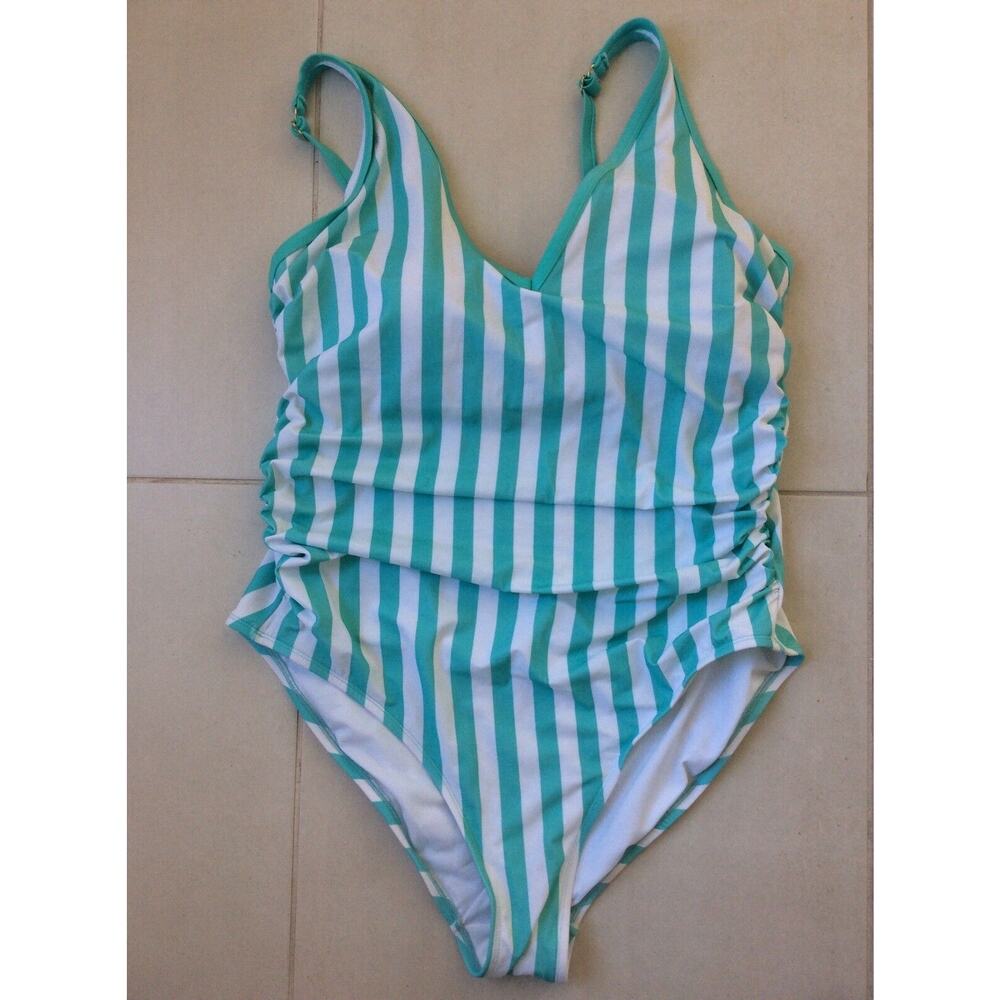 Kona Sol Swim One Piece Swimsuit Halter Striped Multicolor